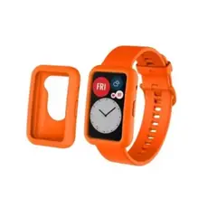 GENERICO - Pack Correa + Funda De Silicona Para Huawei Watch Fit 1-NARANJA