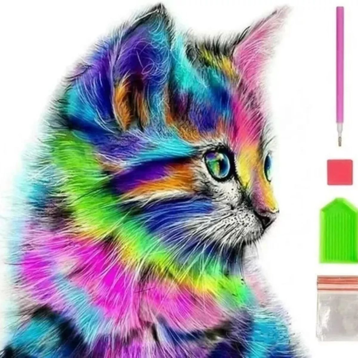 MUNDO MAGIA - Juego De Pintura De Diamantes 5d De Gatito De Color