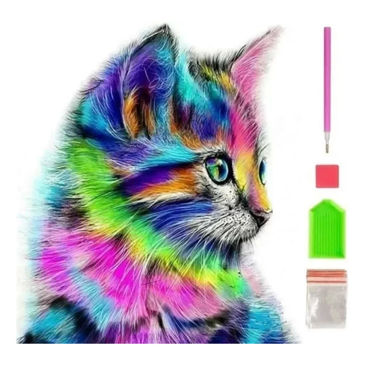 MUNDO MAGIA - Juego De Pintura De Diamantes 5d De Gatito De Color