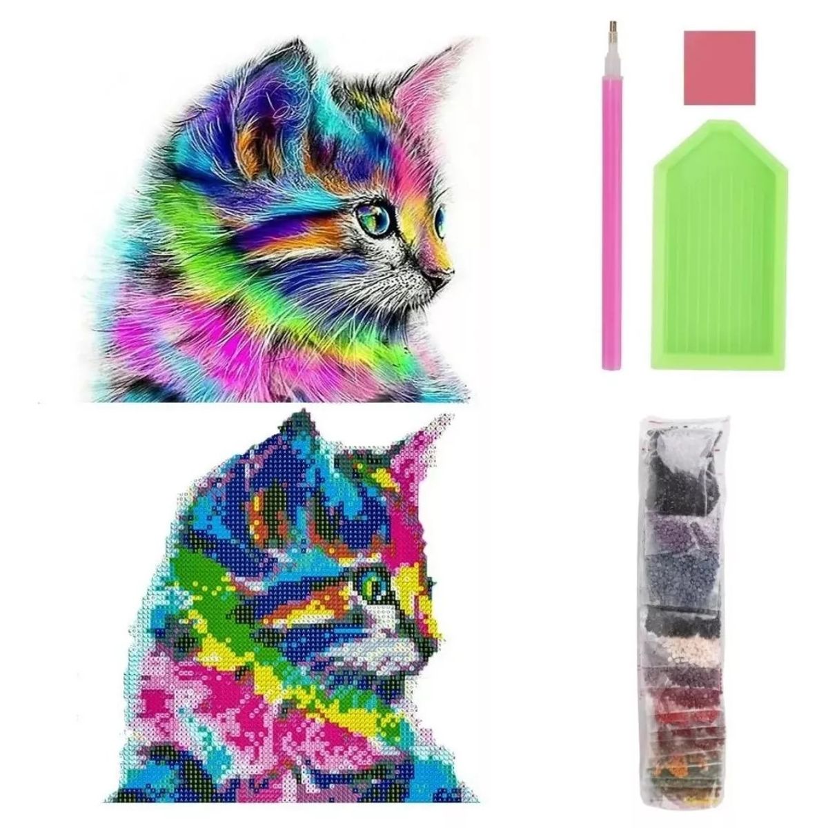 MUNDO MAGIA - Juego De Pintura De Diamantes 5d De Gatito De Color