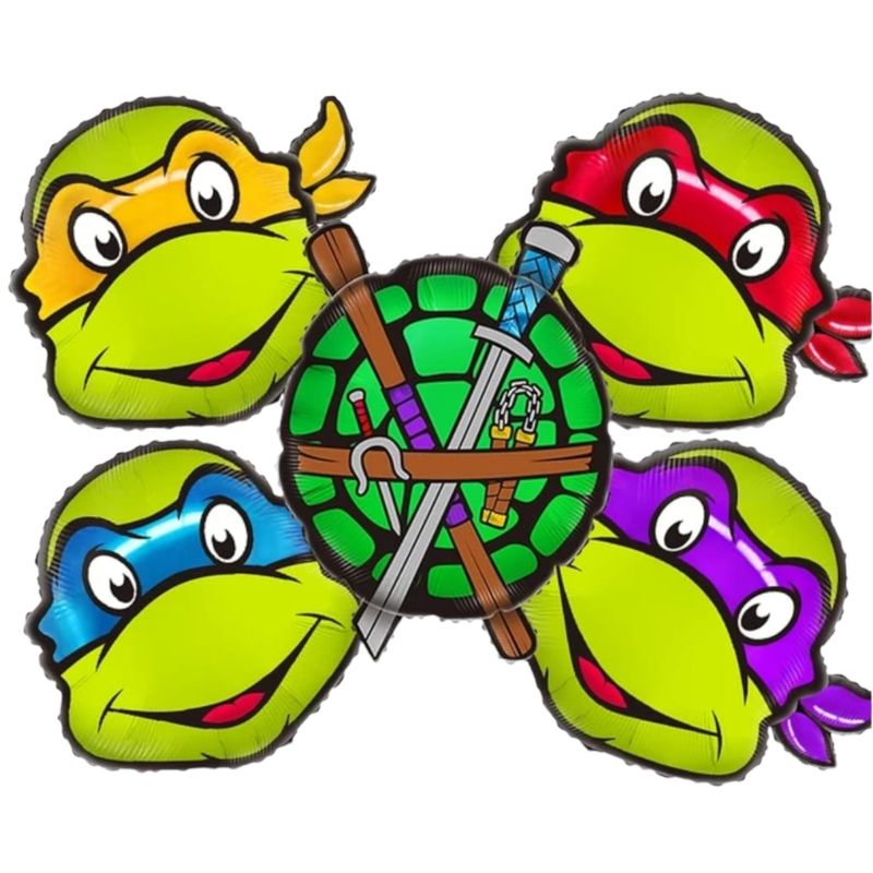 GENERICO - Set de Globos aluminio 5 piezas tortugas ninjas