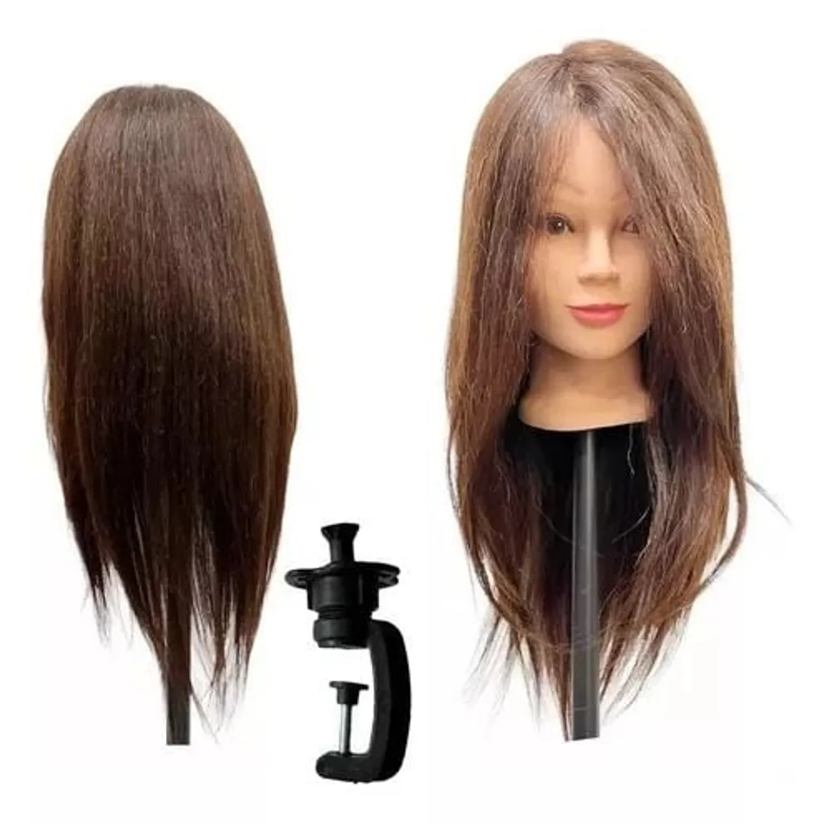 GENERICO - Cabeza Técnica Peluquería Cabello 80%Natural + 20%Sintético + Soporte