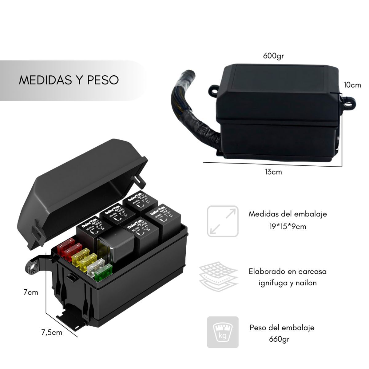 GENERICO - Caja De Fusibles Porta Fusible Y Relay Universal 12v