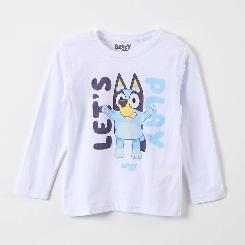BLUEY - Polera Manga Larga Niño Lets Play Blanco Bluey