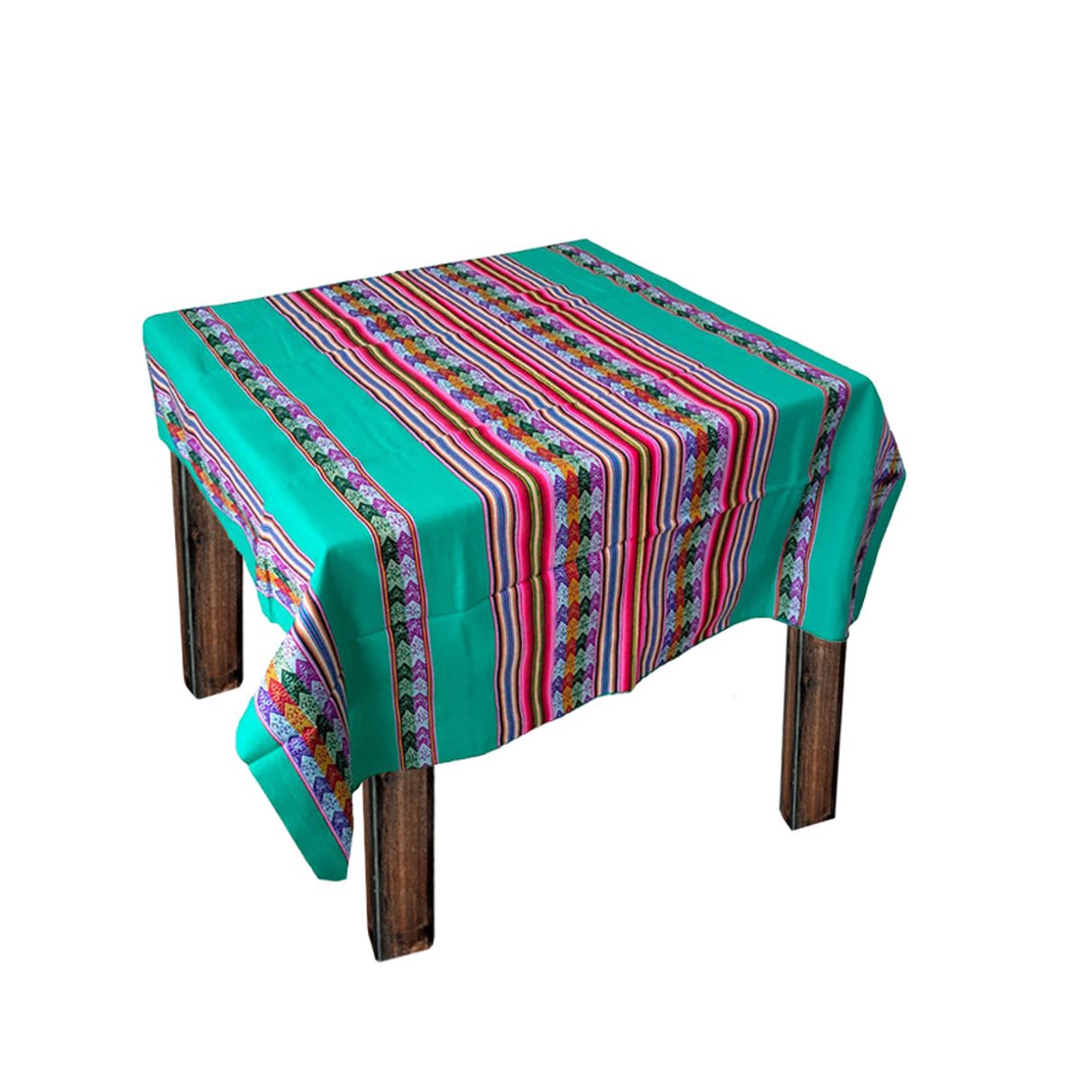 GENERICO - Manta Mantel Con Lineas Aguayo Andino 1.20 X 1.10 Cm Turquesa