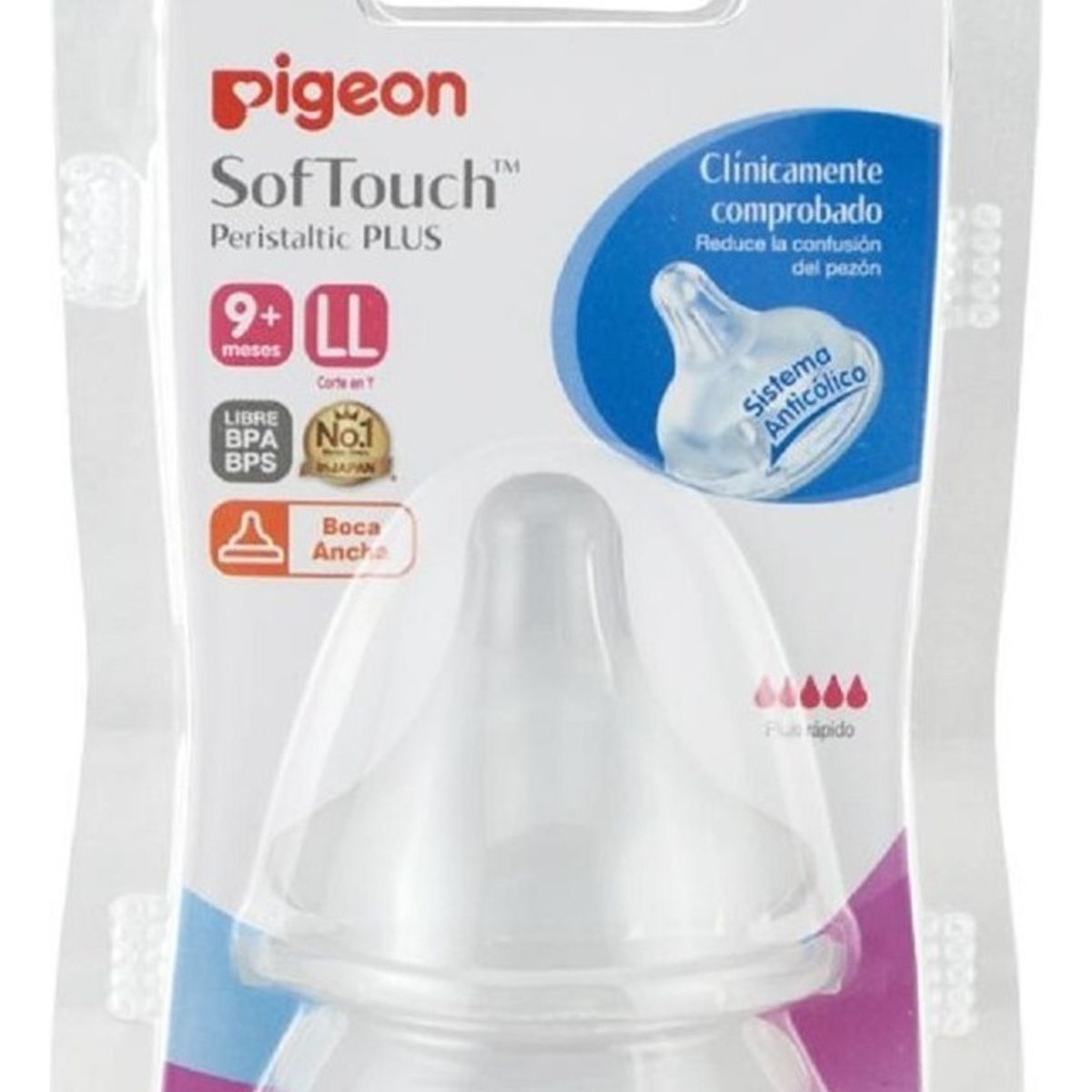 PIGEON - Tetinas Pigeon  Softouch Boca Ancha  9+ M  Talla Ll Pack  2
