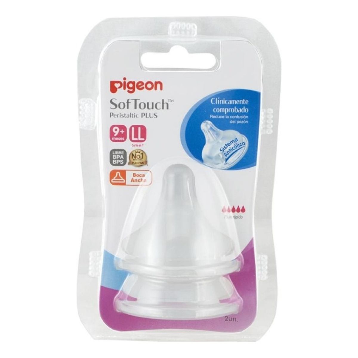 PIGEON - Tetinas Pigeon  Softouch Boca Ancha  9+ M  Talla Ll Pack  2