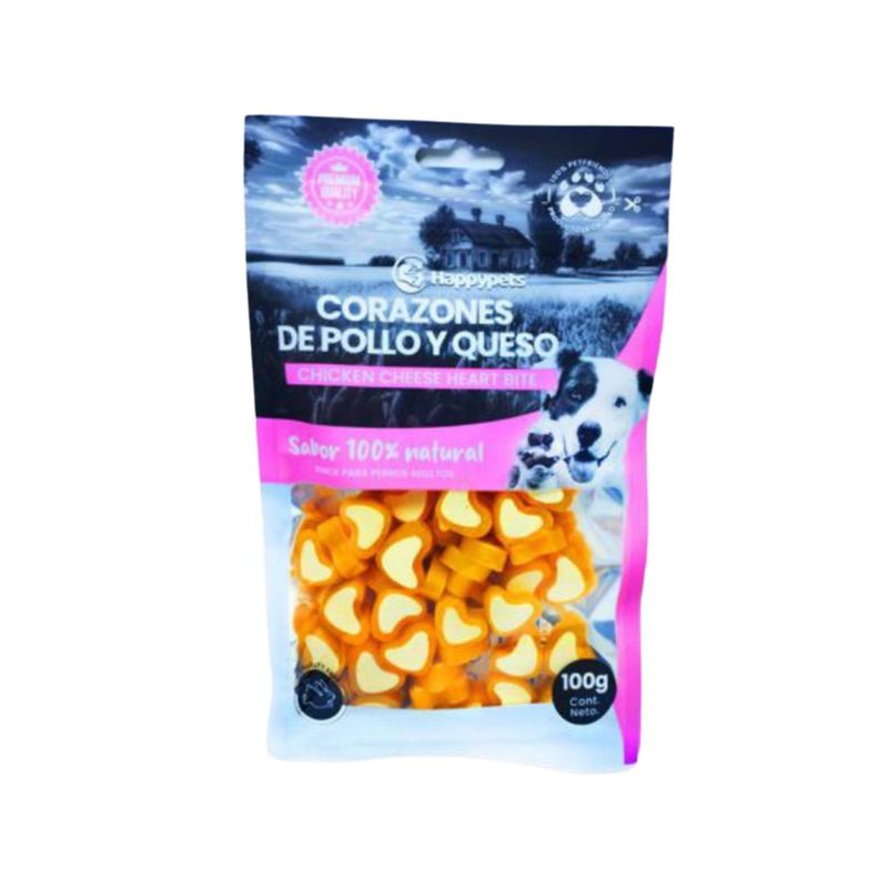 BUEN AMIGO - Snack Happypets Corazones De Pollo Y Queso 100 Gr