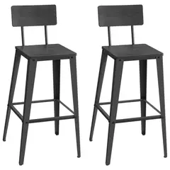 VASAGLE - 2 Taburetes Black con Respaldo Negro