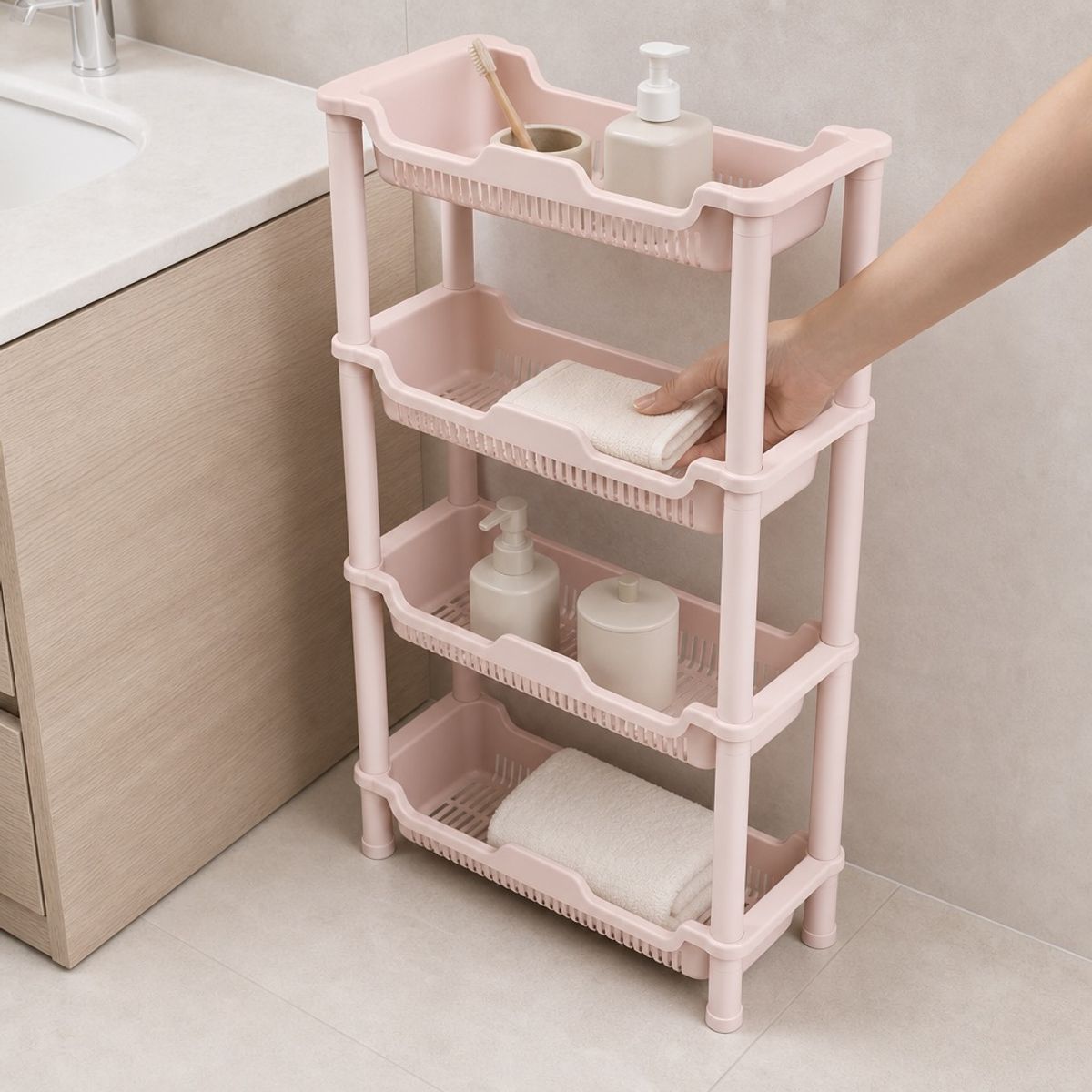 HOMESTAR - Estantería Organizador Rosa 4 Niveles para Baños Cocinas Oficinas
