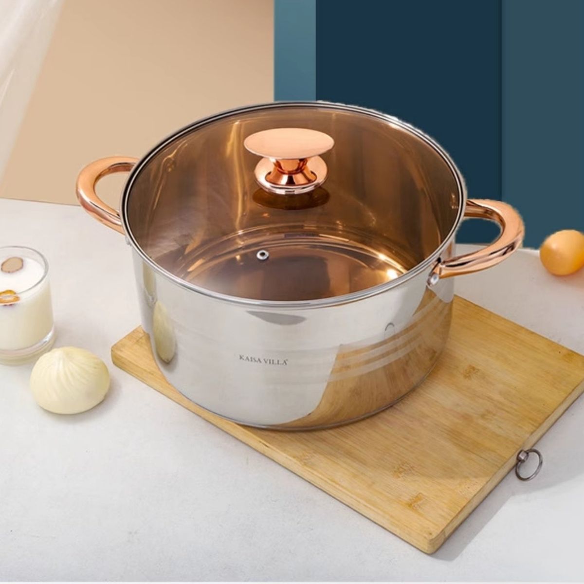 HOMESTAR - Olla de Acero Inoxidable con Tapa de Vidrio Talla L