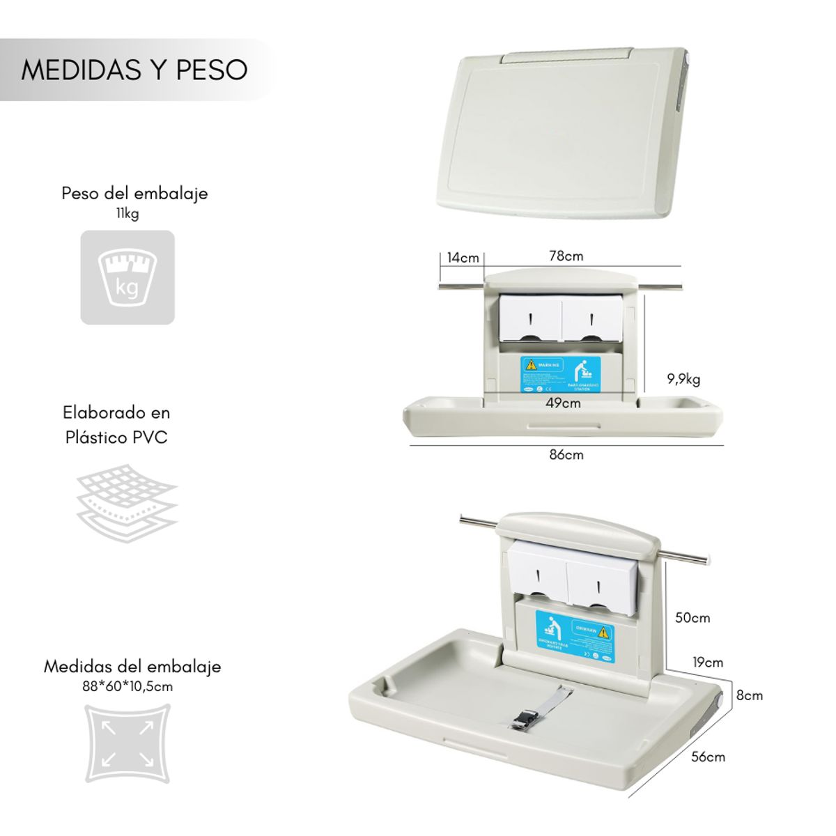 GENERICO - Mudador Cambiador Plegable Para Bebe Horizontal Baño Público