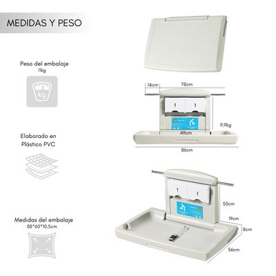Imagen 2 del producto Mudador Cambiador Plegable Para Bebe Horizontal Baño Público