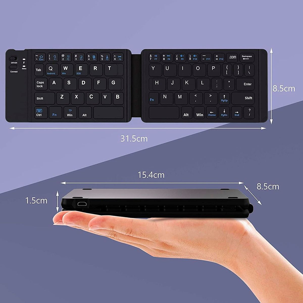 MOTOMO - Teclado Bluetooth Recargable Portatil Delgado Plegable Negro