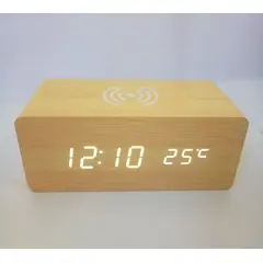 GENERICO - Reloj Inalámbrico de Madera con Carga para Teléfono Móvil CAFE CLARO