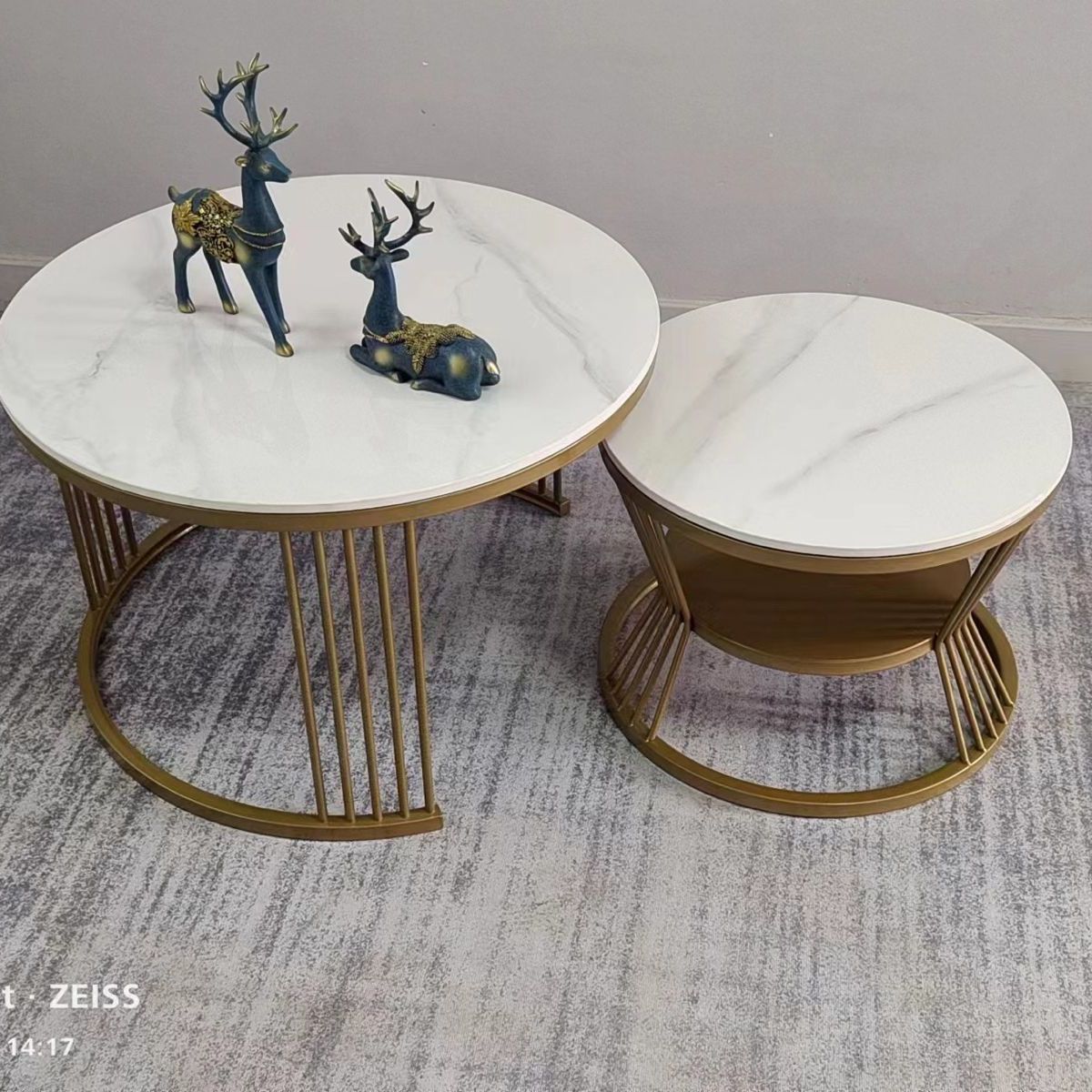 OEM - Mesa de Centro Redonda Marmol dos en uno Dorado