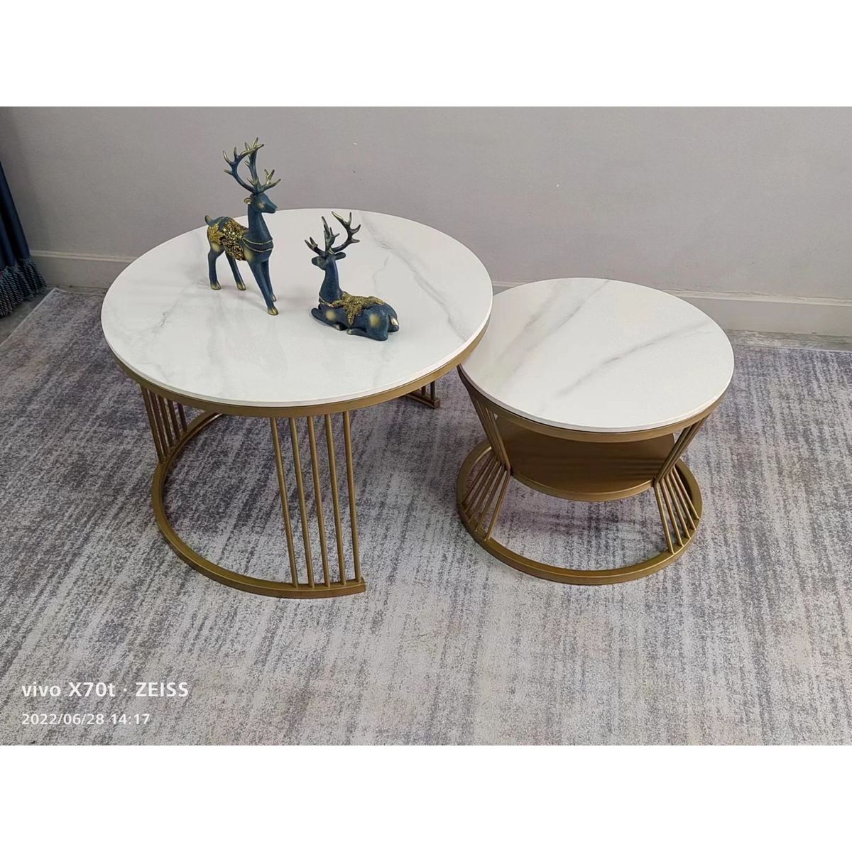 OEM - Mesa de Centro Redonda Marmol dos en uno Dorado