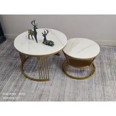 OEM - Mesa de Centro Redonda Marmol dos en uno Dorado