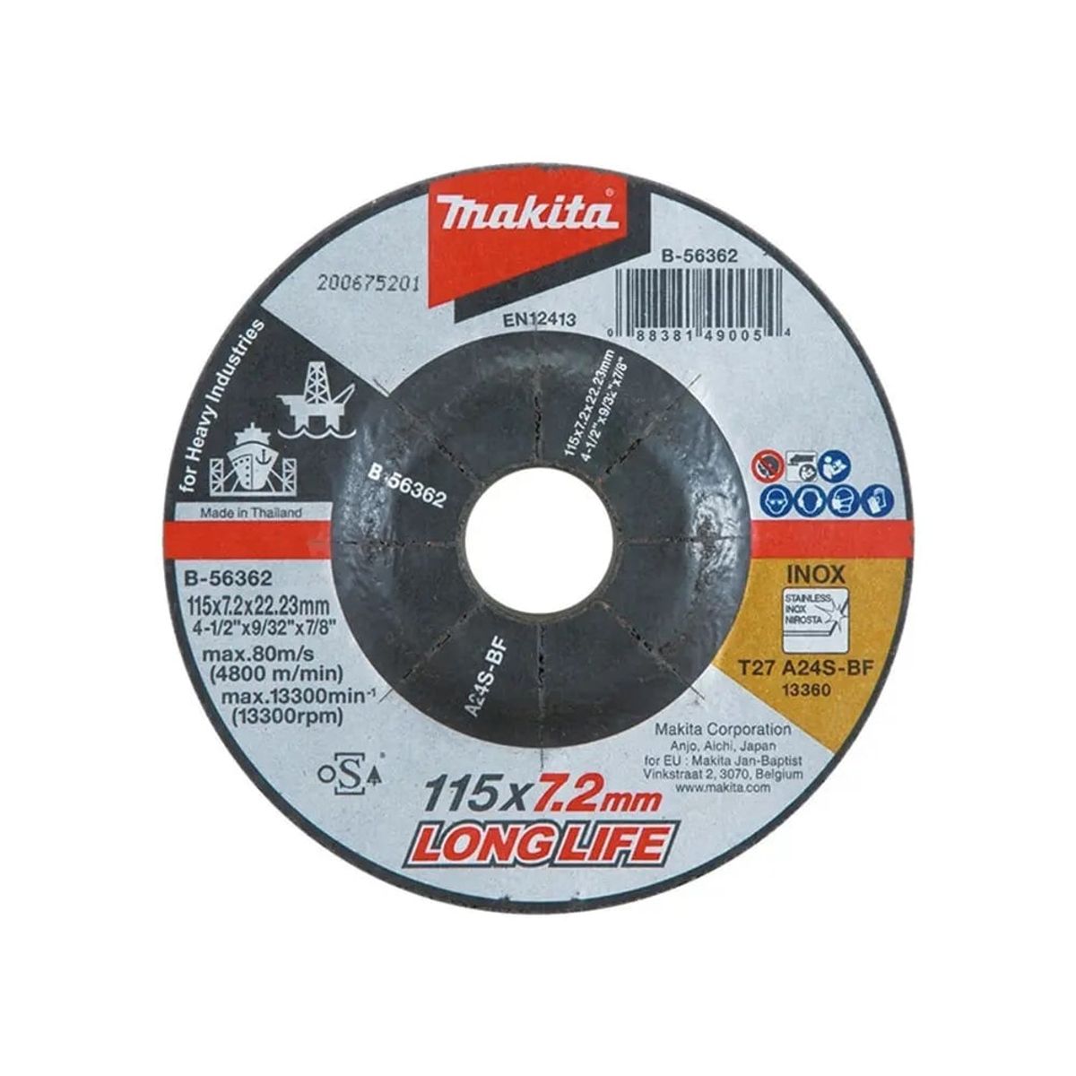 MAKITA - Disco desbaste metal/inox 115 A24S trabajo pesado Makita B-56362
