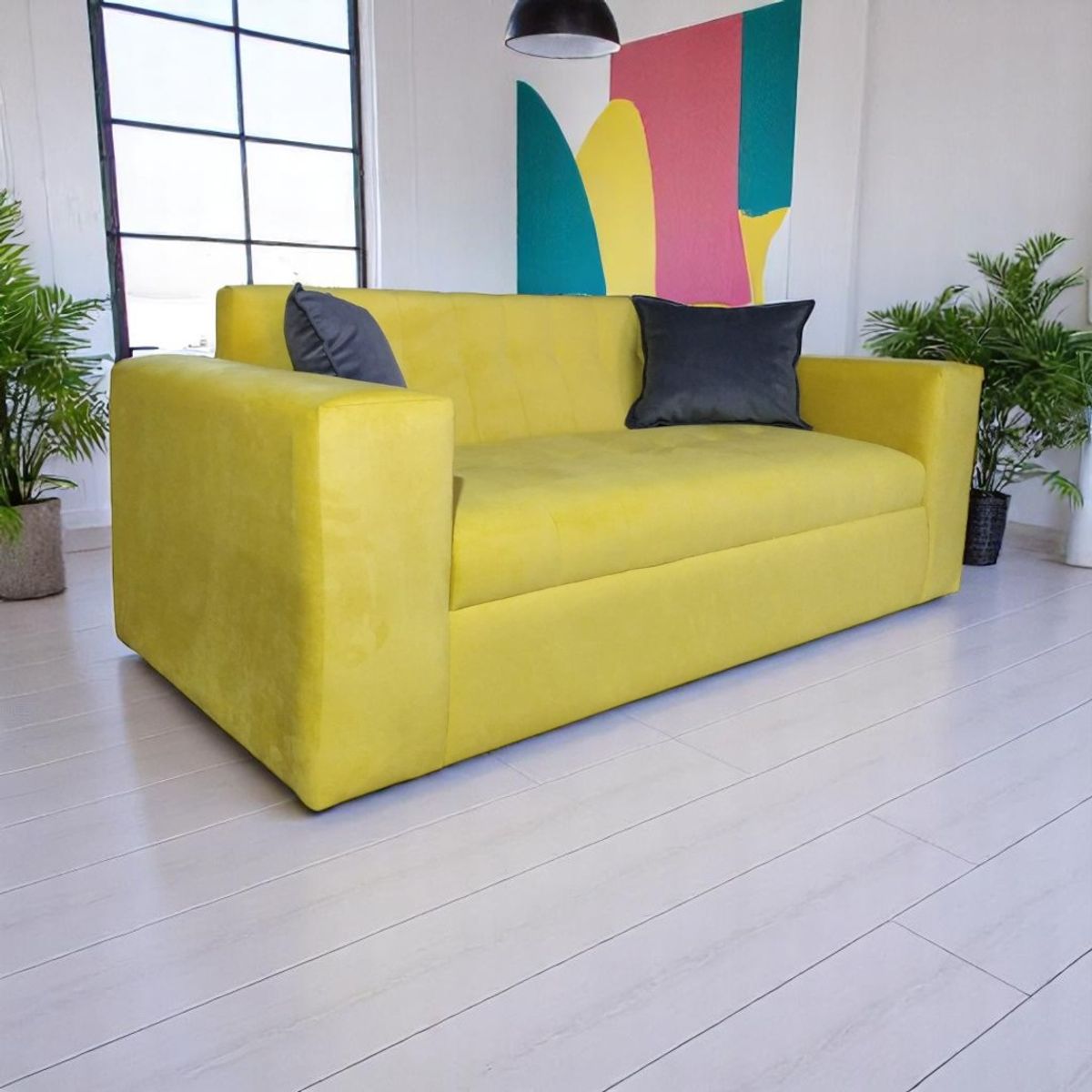 DISEÑOS VALESTRINI - SOFA DOS CUERPOS FELPA OCRE