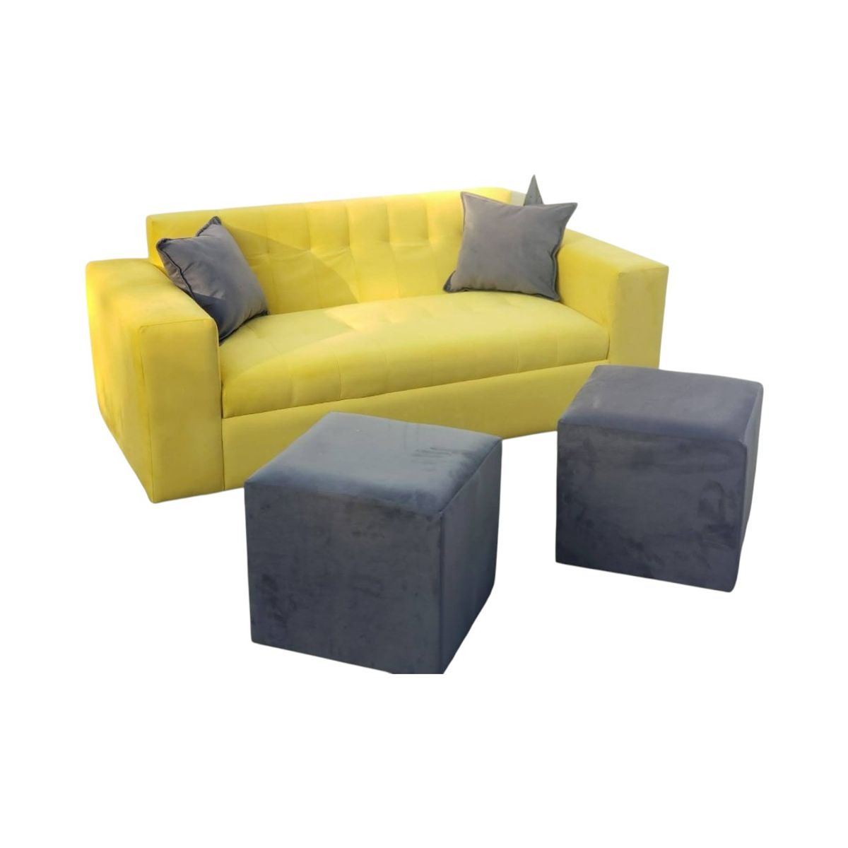 DISEÑOS VALESTRINI - SOFA DOS CUERPOS MAS POUF FELPA OCRE