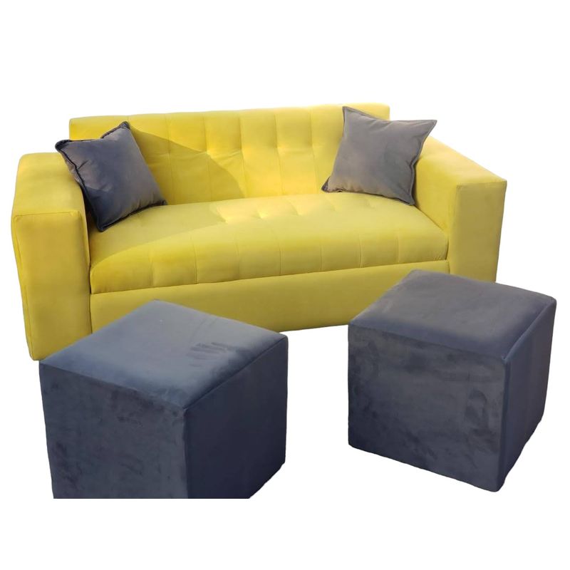 DISEÑOS VALESTRINI - SOFA DOS CUERPOS MAS POUF FELPA OCRE