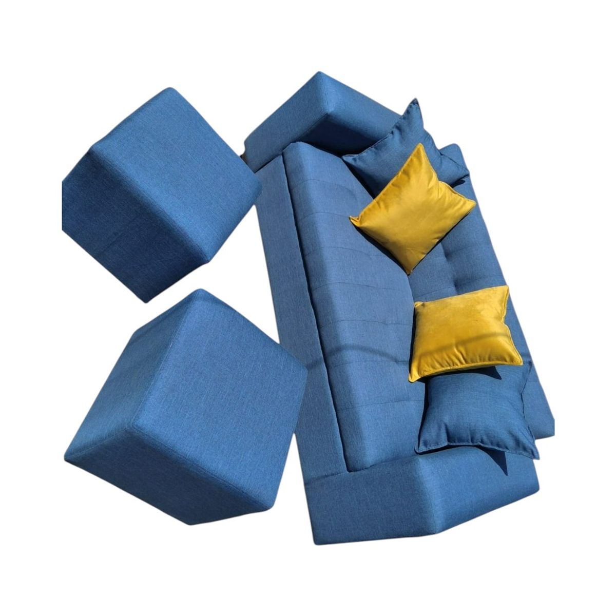 DISEÑOS VALESTRINI - SOFA DOS CUERPOS MAS POUF LINO INDIGO