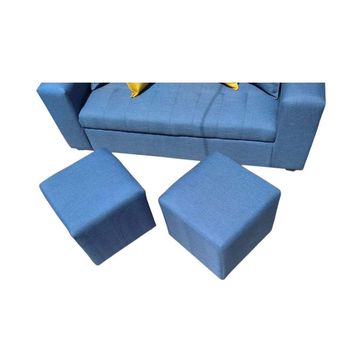 DISEÑOS VALESTRINI - SOFA DOS CUERPOS MAS POUF LINO INDIGO