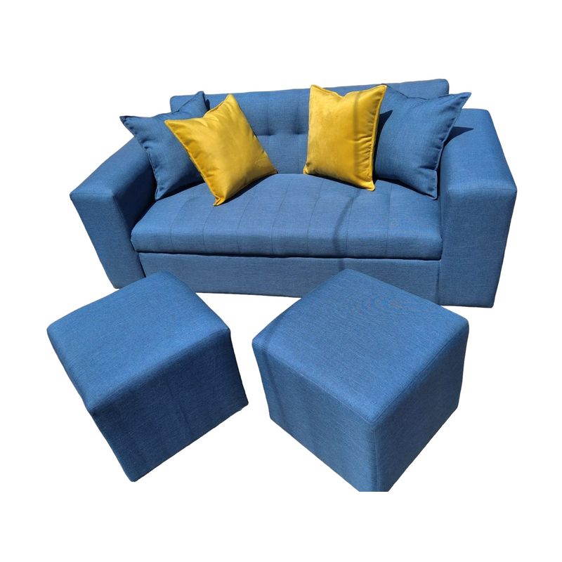 DISEÑOS VALESTRINI - SOFA DOS CUERPOS MAS POUF LINO INDIGO