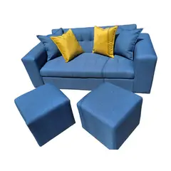 DISEÑOS VALESTRINI - SOFA DOS CUERPOS MAS POUF LINO INDIGO