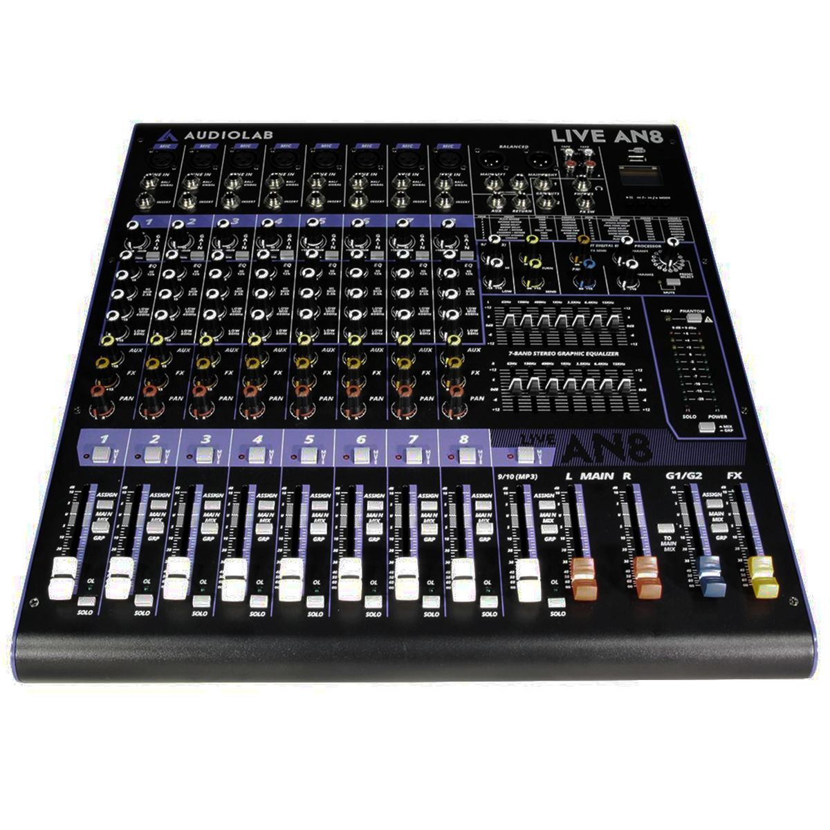 AUDIOLAB - Mezclador Analogo 8 Canales Profesional Audio Lab Live AN8