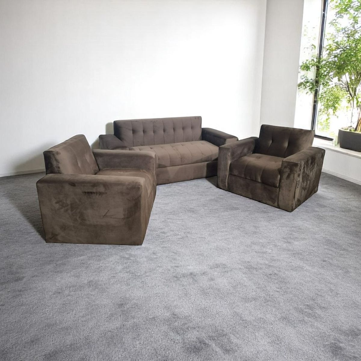 DISEÑOS VALESTRINI - JUEGO DE LIVING FELPA CHOCOLATE.