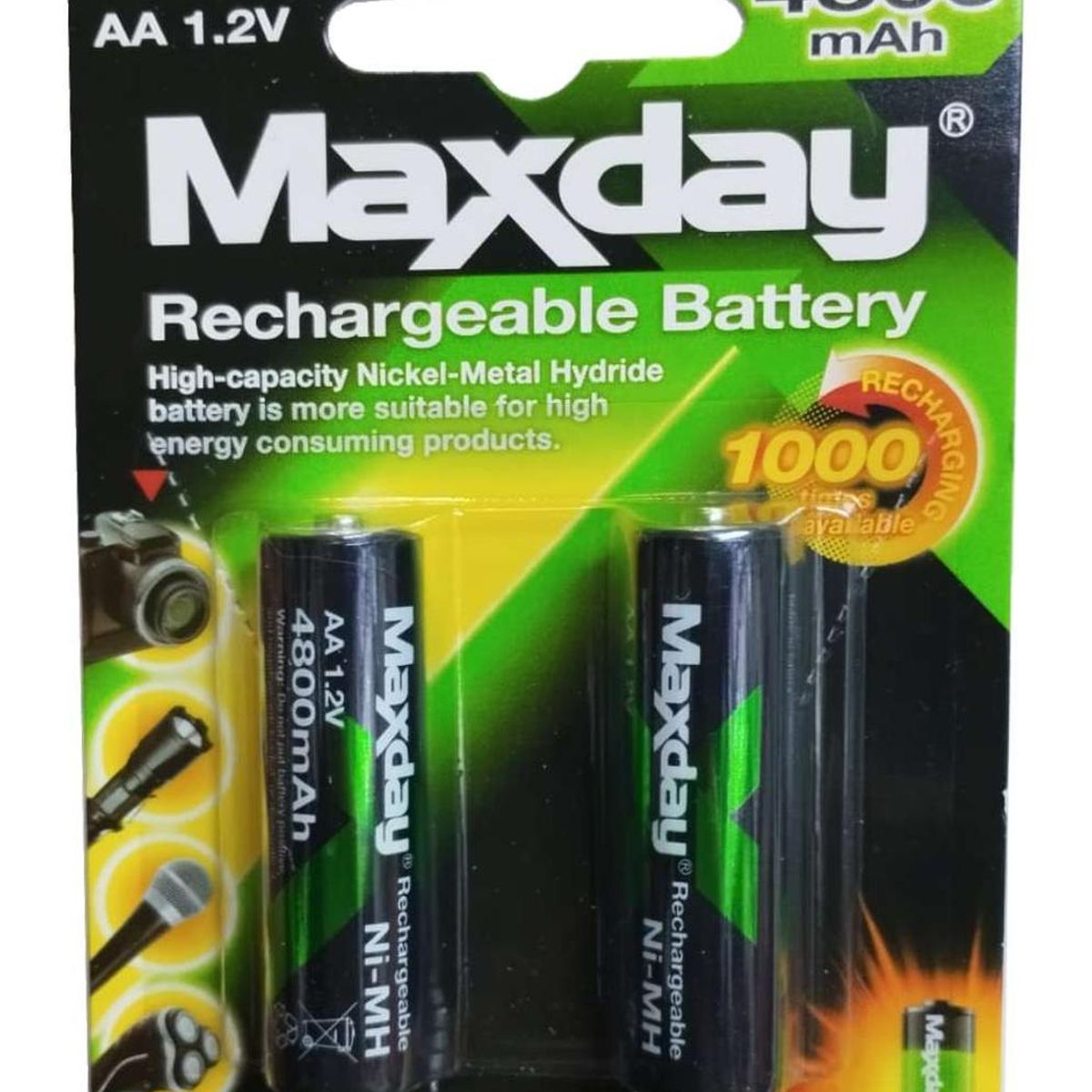 GEN - Pack De 2 Pilas Recargables Maxday Aa 4800mah - Negro