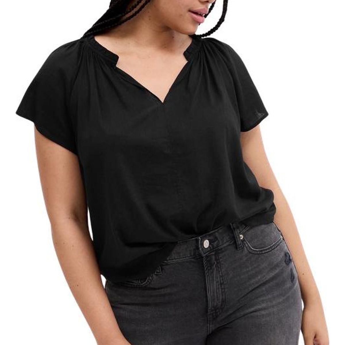 GAP - Blusa Mujer Gap Cuello V Manga Con Vuelos Negra Negro