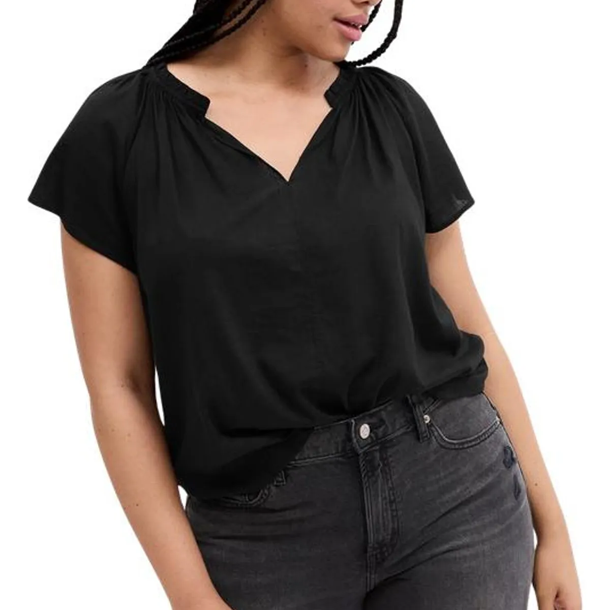 GAP - Blusa Cuello V Manga Con Vuelos Negra Negro GAP
