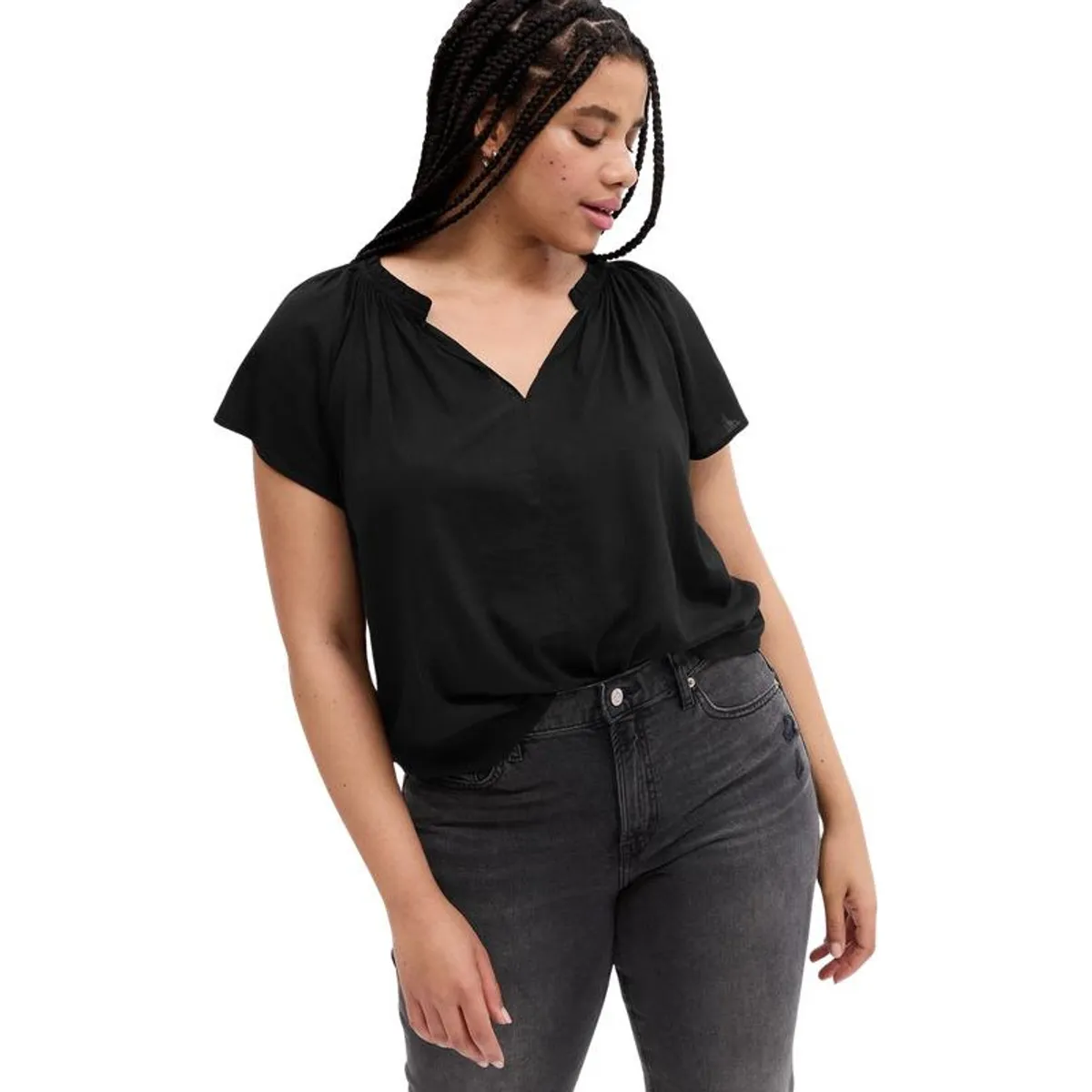 GAP - Blusa Cuello V Manga Con Vuelos Negra Negro GAP