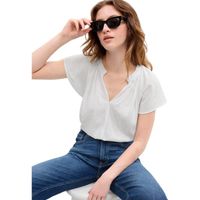 Blusa Cuello V Manga Con Vuelos Blanca Gris