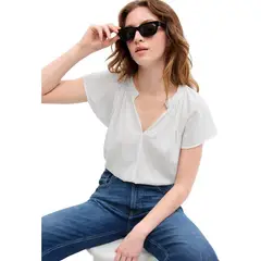 GAP - Blusa Cuello V Manga Con Vuelos Blanca Gris