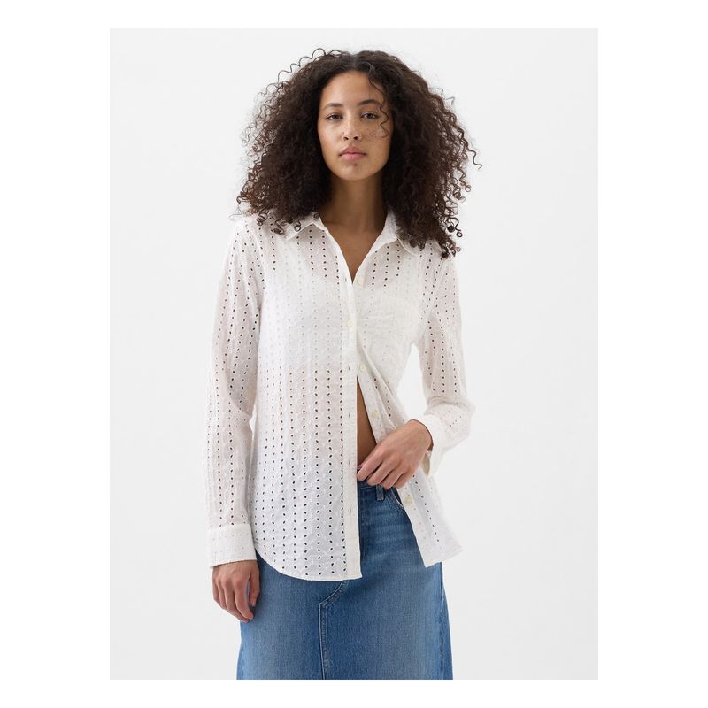 GAP - Blusa Mujer Hoyos Manga Larga Blanca GAP