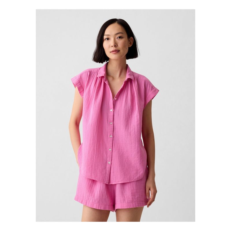 Blusa En Satén De Seda Fruncida En Azul - The Sei