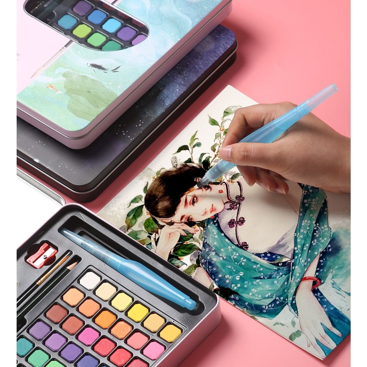 ATURE - Kit De Acuarela En Pastilla Profesional 48 Colores Giorgione