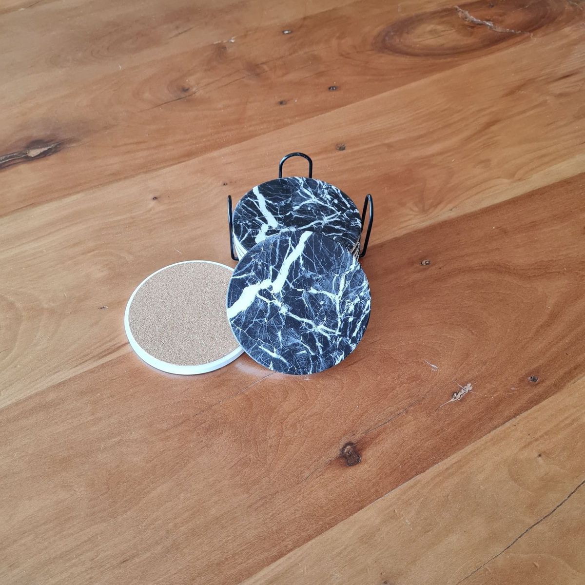 GENERICO - Set de 6 Posavasos de Cerámica con Soporte Metálico
