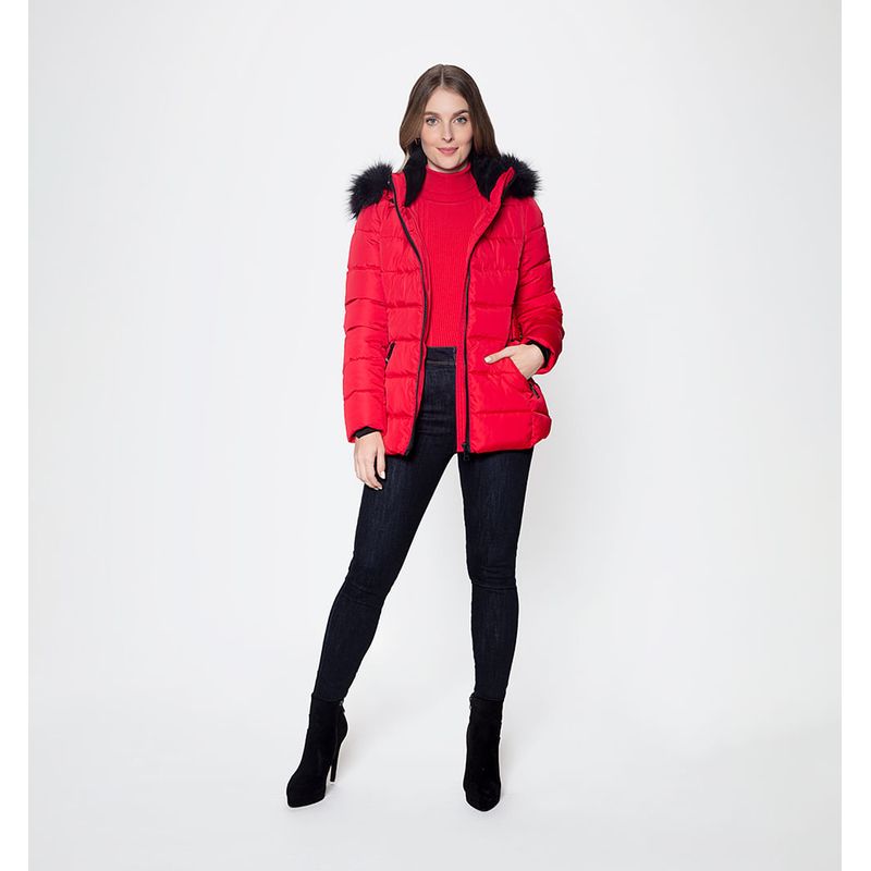 STUDIO F - S076048-CHAQUETA ACOLCHADA CON PELO - TALLA L - COLOR ROJO