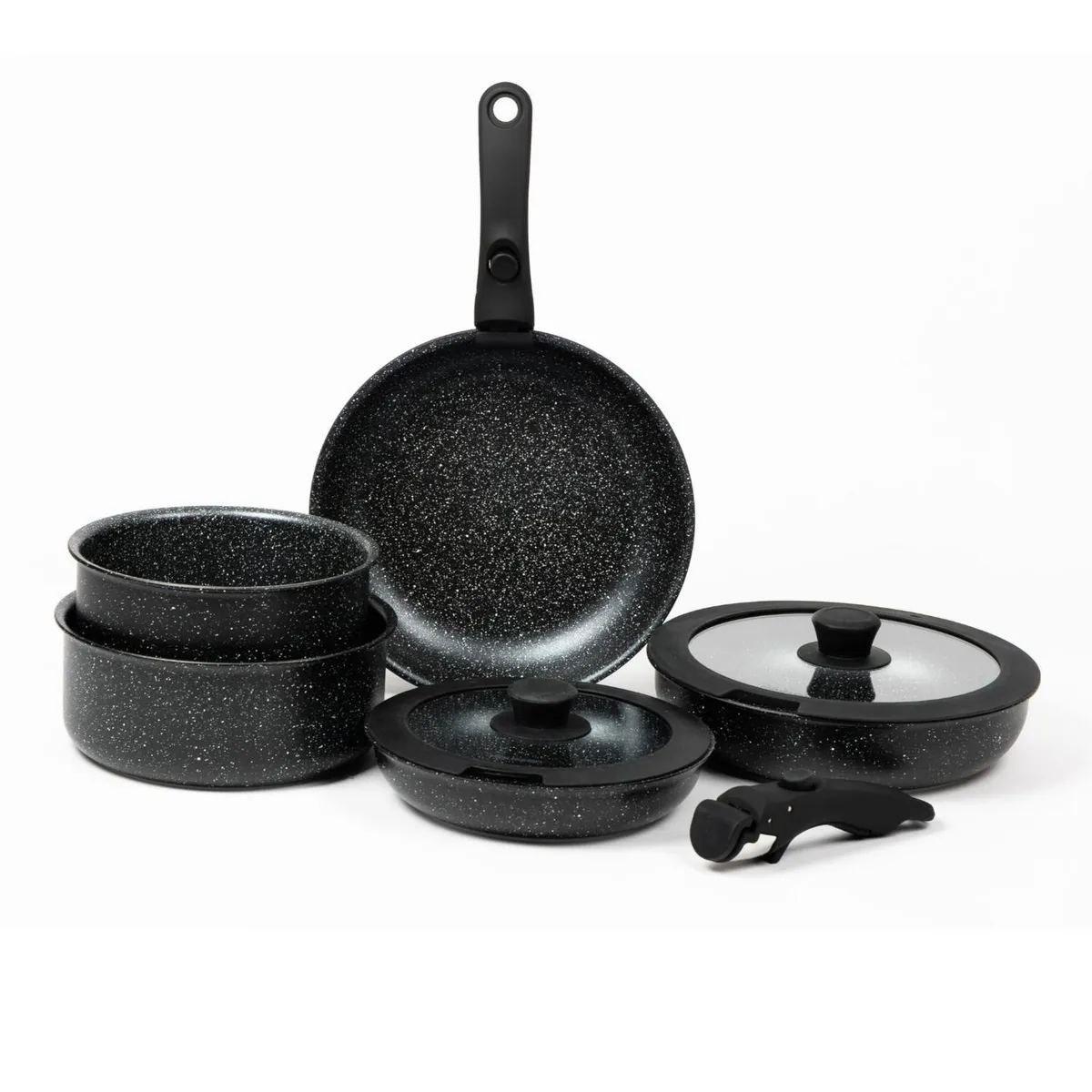 HAUSSEN - Batería de Cocina Antiadherente Granito 11 piezas Infini - Negro