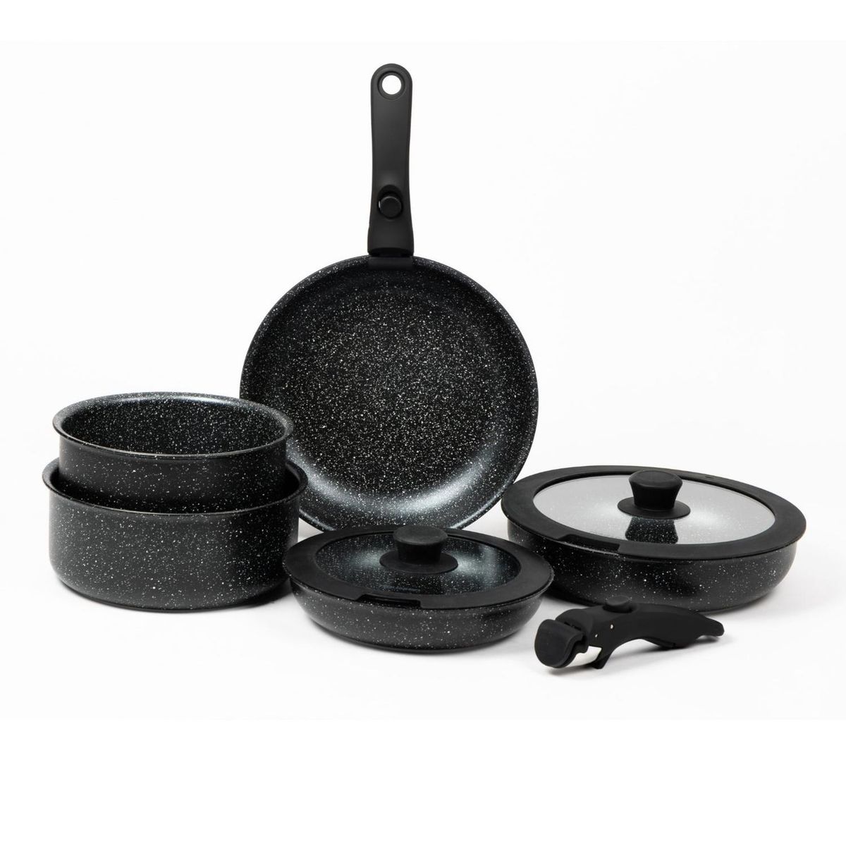 HAUSSEN - Batería de Cocina Antiadherente Granito 11 piezas Infini - Negro