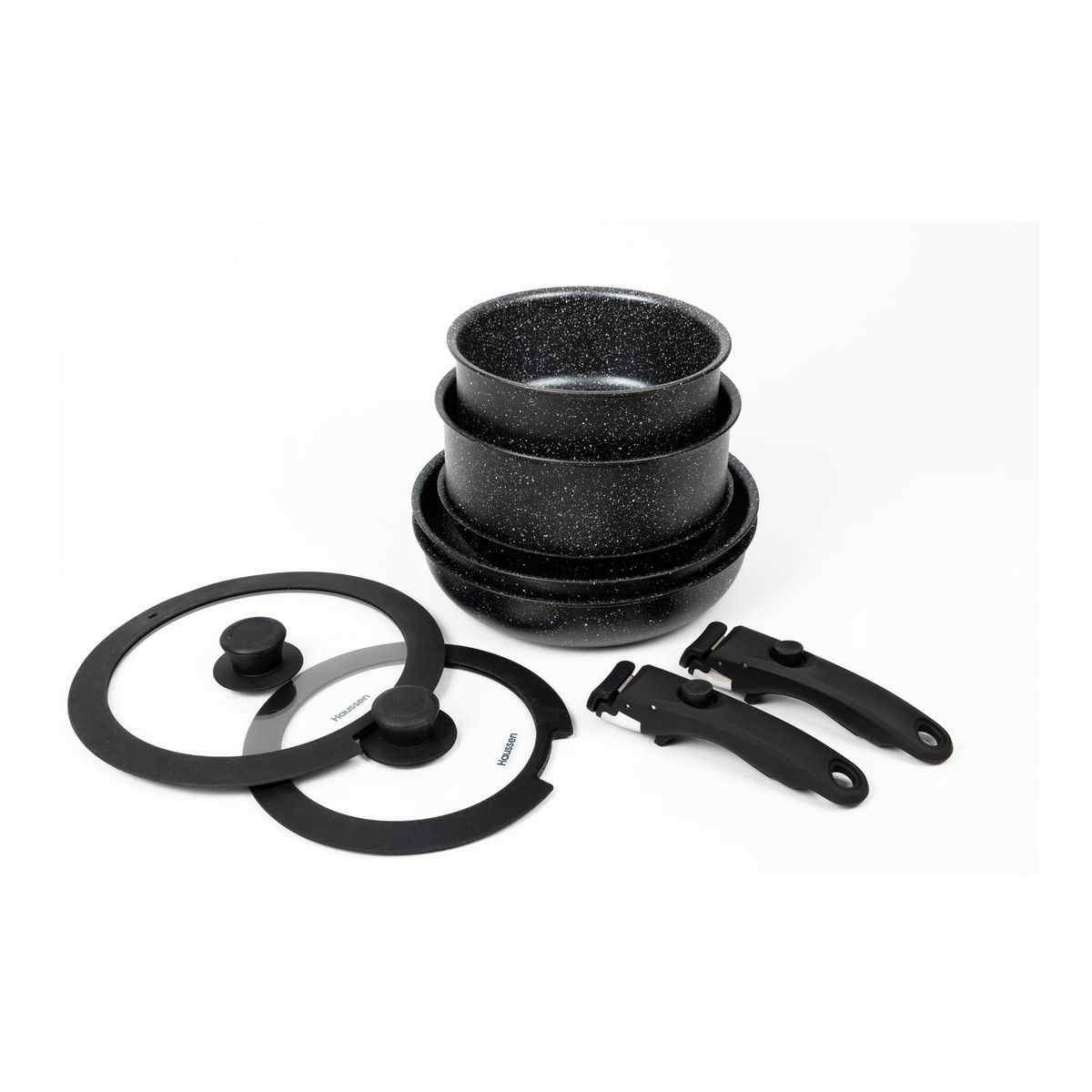 HAUSSEN - Batería de Cocina Antiadherente Granito 11 piezas Infini - Negro