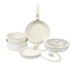 HAUSSEN - Batería de Cocina Antiadherente Granito 11 piezas Infini - Crema