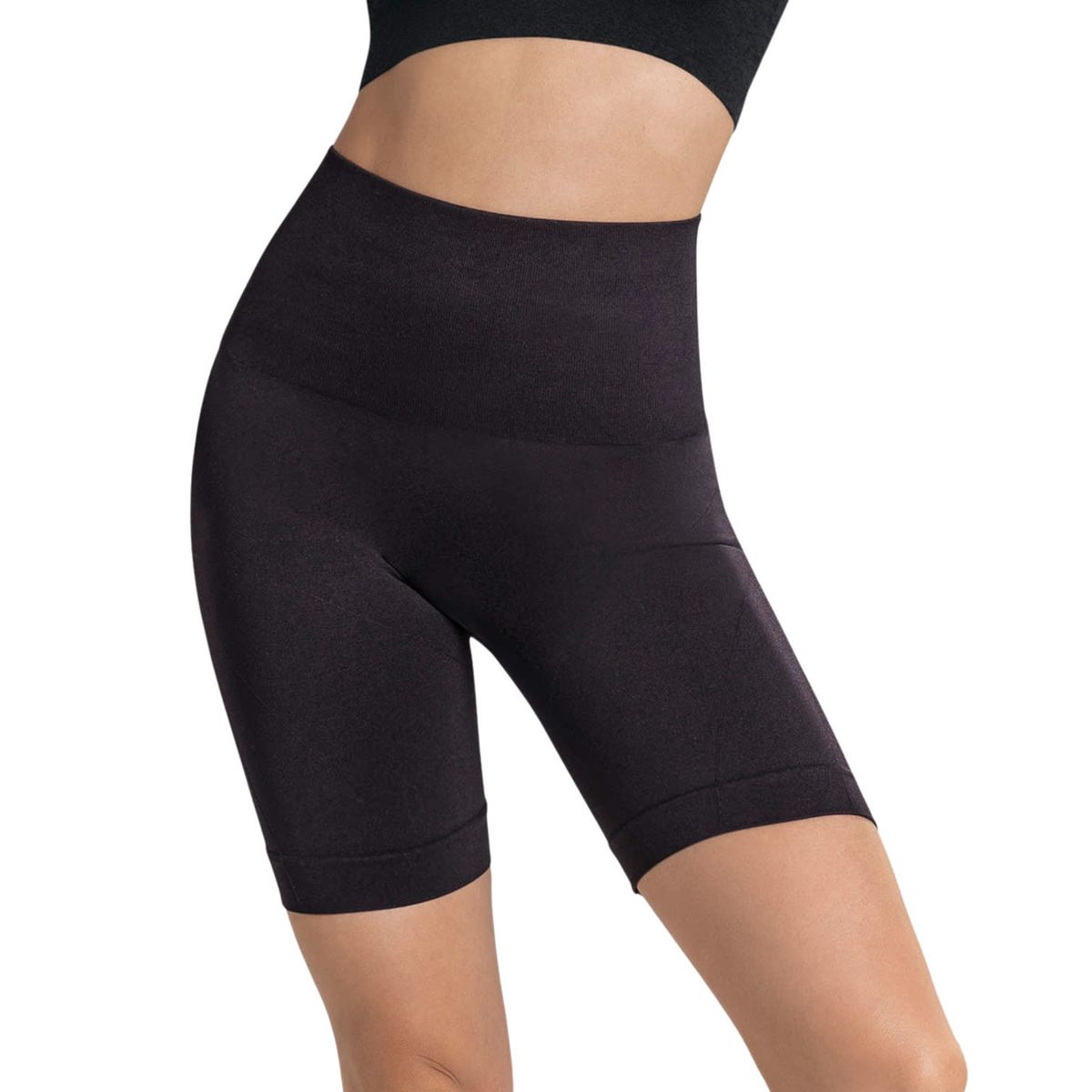 LEONISA - Short ciclista sin costuras control fuerte en abdomen medio y moderado en muslos 195571 Negro