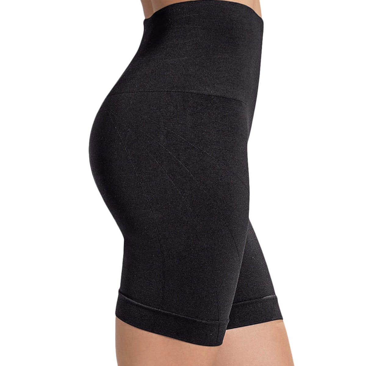 LEONISA - Short ciclista sin costuras control fuerte en abdomen medio y moderado en muslos 195571 Negro