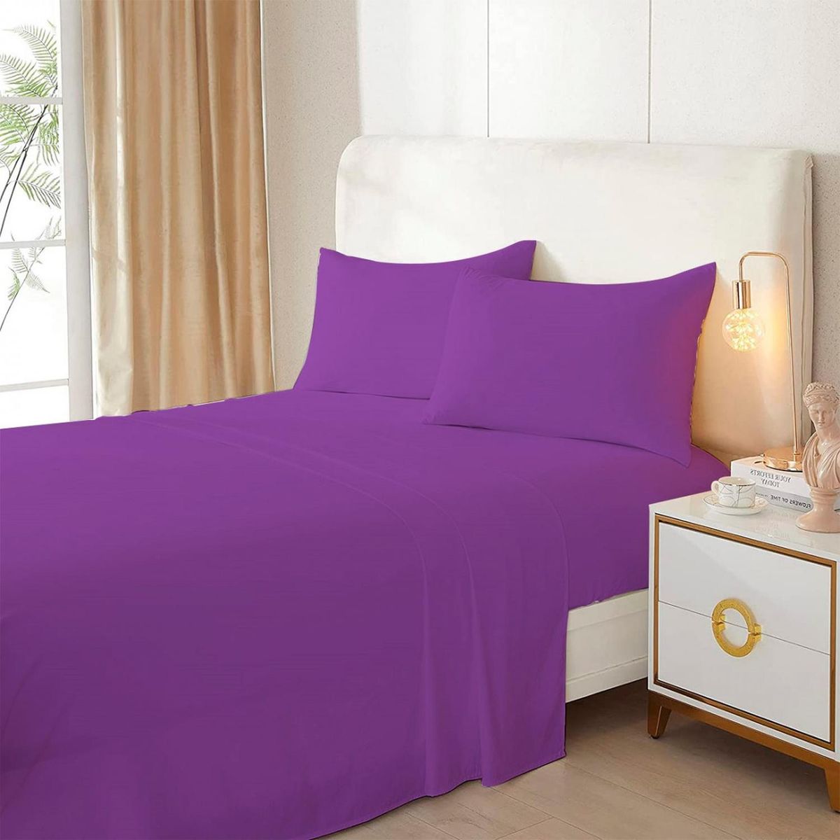 GENERICO - Juego De Sabanas 144 hilos Excelente Calidad - Violeta - 1,5 plazas